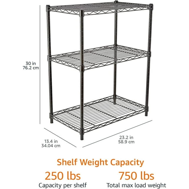 3 Tier Grey Storage Shelving Unit Steel Organizer Wire Rack Black
