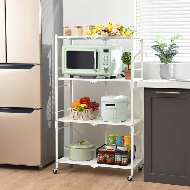 4 Tier Storage Shelving Unit with Lockable Wheels