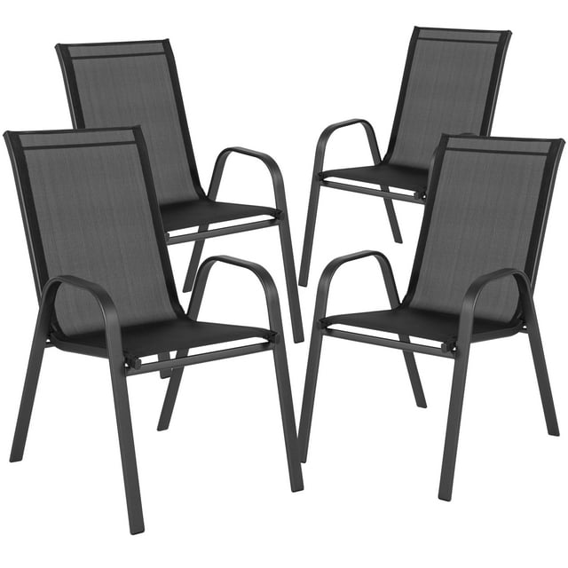 Set of 4 Metal Stacking Patio Chairs with Black Flex Comfort Material
