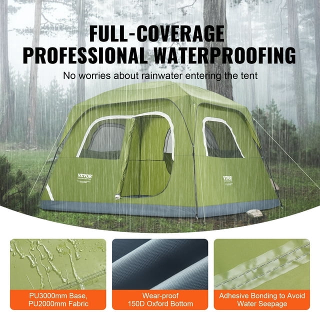 Camping Tent Portable Dome Tent, 10 x 9 x 6.5 ft