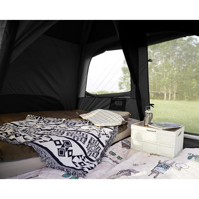 6 Person Camping Tent with 3 Door 2 Room Black