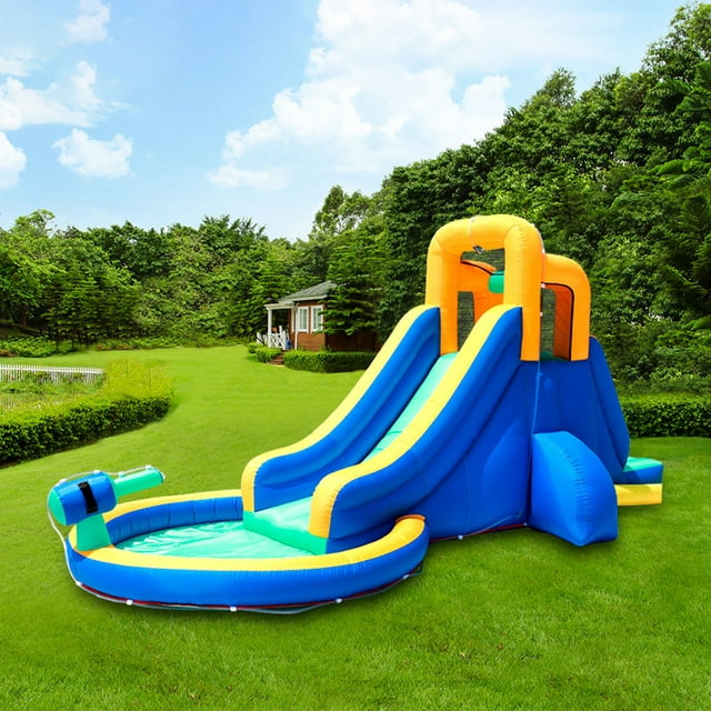 Inflatable Water Slide Heavy-Duty Outdoor Slide with Water Cannon and Splash Pool with Blowe