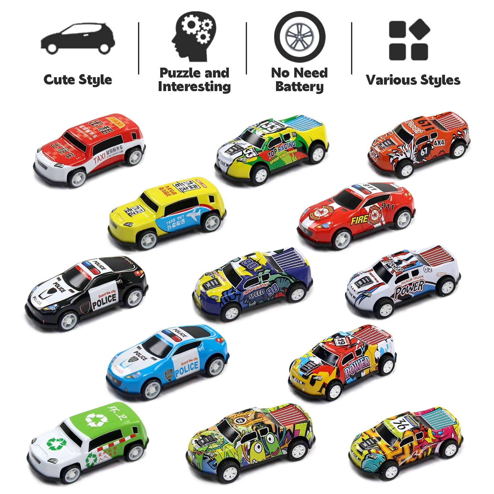 30 Pack Diecast Pull Back Toy Cars with Storage Box
