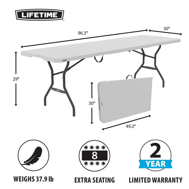 8 Foot Fold-in-Half Rectangle Table
