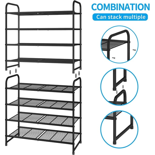 3 Tier Stackable Shoe Rack, Black