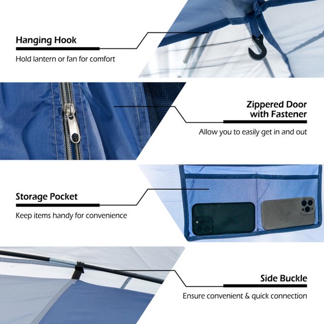 6 Person Large Camping Dome Tent with Screen Room Porch and Removable Rainfly