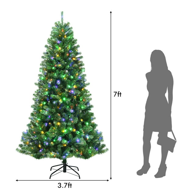 7ft Pre-lit Hinged Christmas Tree w/ Remote Control & 9 Lighting Modes