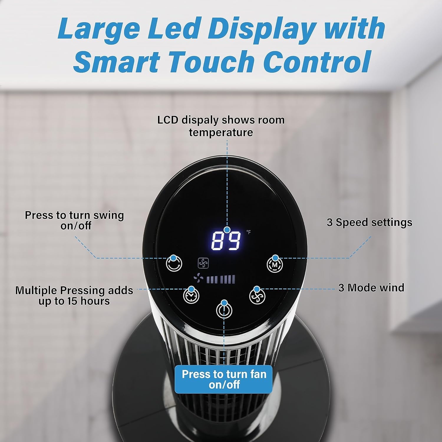 42 Inch Oscillating Tower Fan for Bedroom, 3 Speeds Standing Fan with Remote, Quiet Cooling Fan for Indoors, 15H Timing, 3 Modes,Black