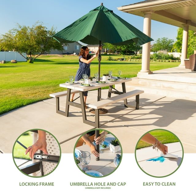 6-Foot W-Frame Desert Sand - HDPE Folding Picnic Table