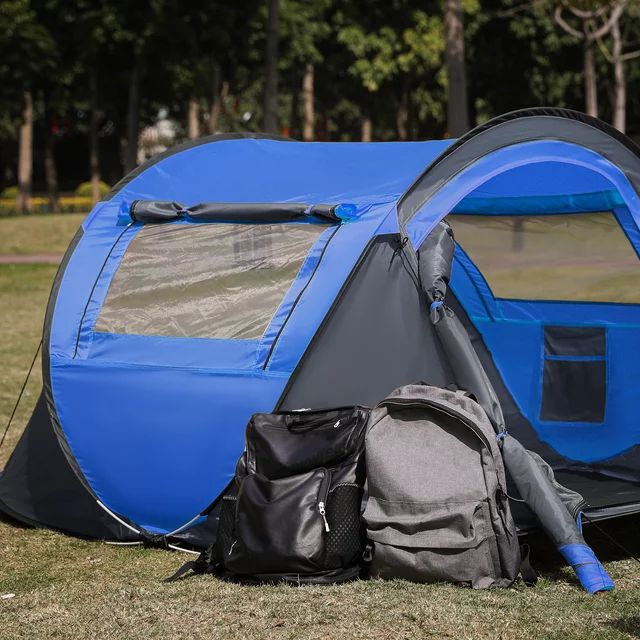 2 Person Instant Pop-up Tent Waterproof Family Camping Tent, 2 Side Windows Blue