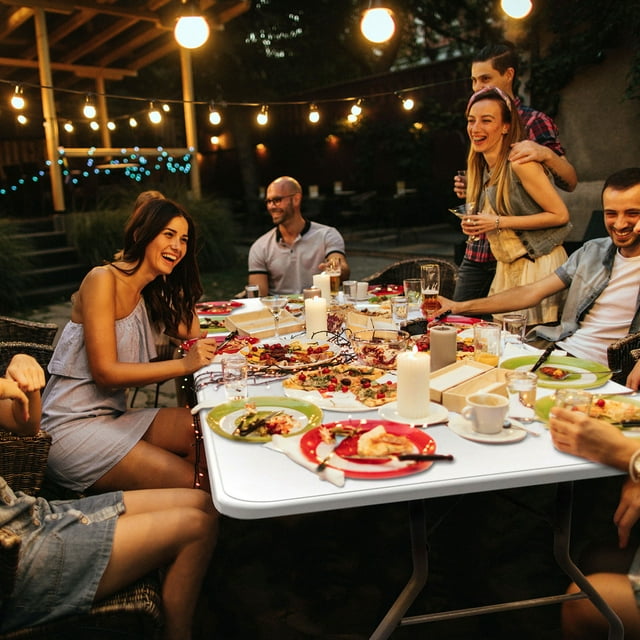 816 Fold In Half 8 Foot Folding Banquet Table, White