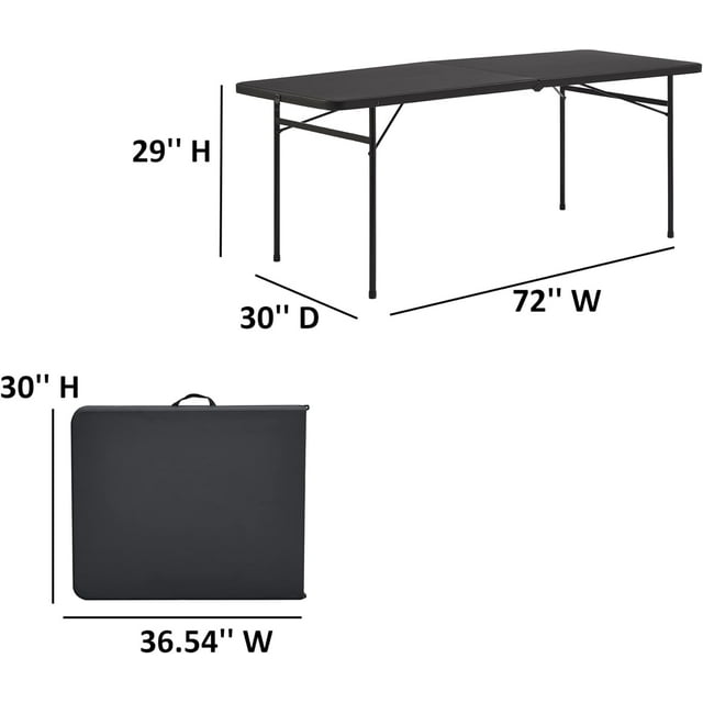 6 Foot Bi Fold Plastic Folding Table, Black