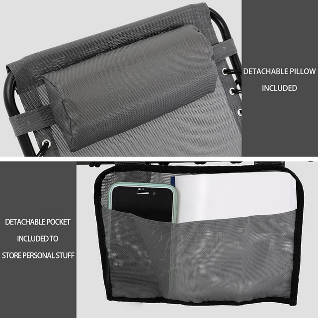 Patio Chaise Lounge Chair for Outdoor with Detachable Pocket and Pillow