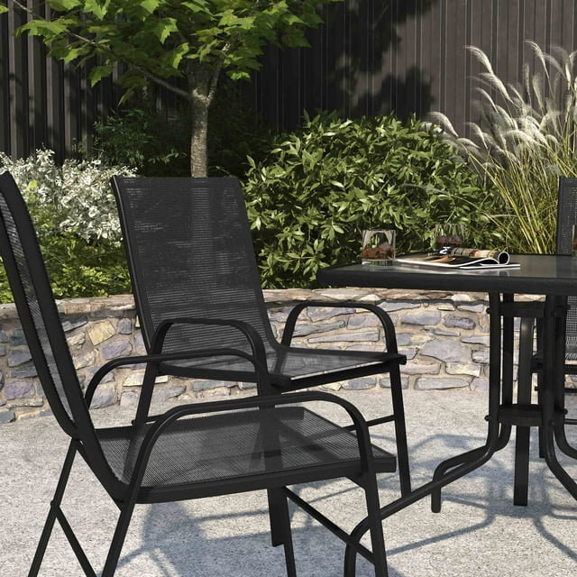 Set of 4 Metal Stacking Patio Chairs with Black Flex Comfort Material