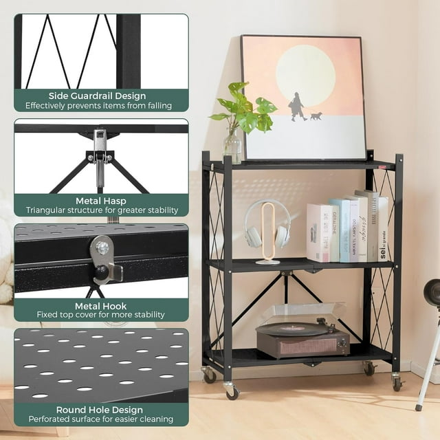3 Shelf Foldable Storage Shelves with Wheels