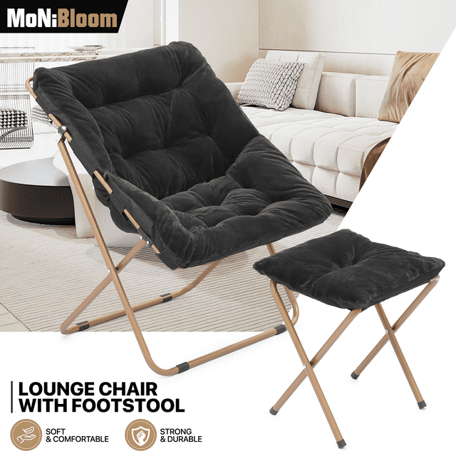 Saucer Chair with Ottoman, Faux Fur Folding Chair and Footrest Set