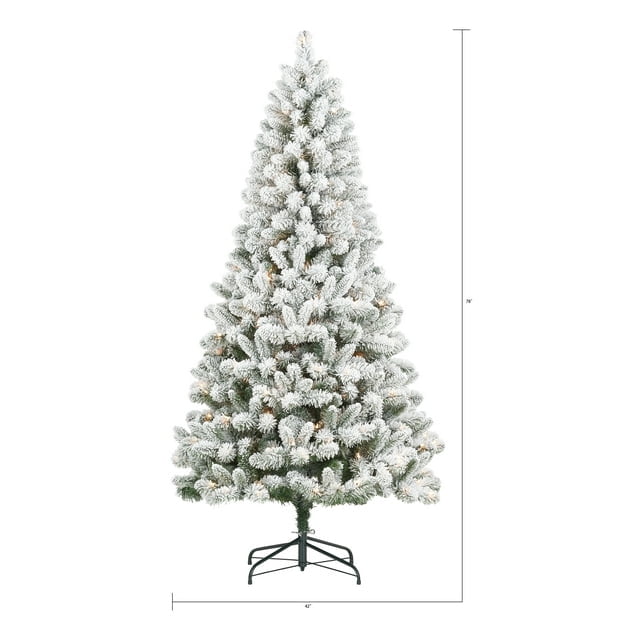 6.5 ft Pre Lit Flocked Frisco Pine Artificial Christmas Tree, 250 Clear Lights, Green