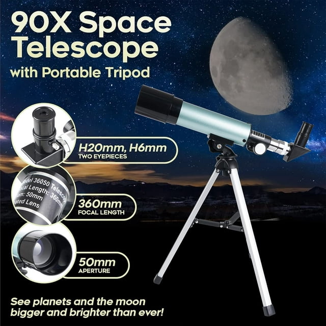 Astronomical Telescope, Telescope for Kids 360/50mm 90X Zoom