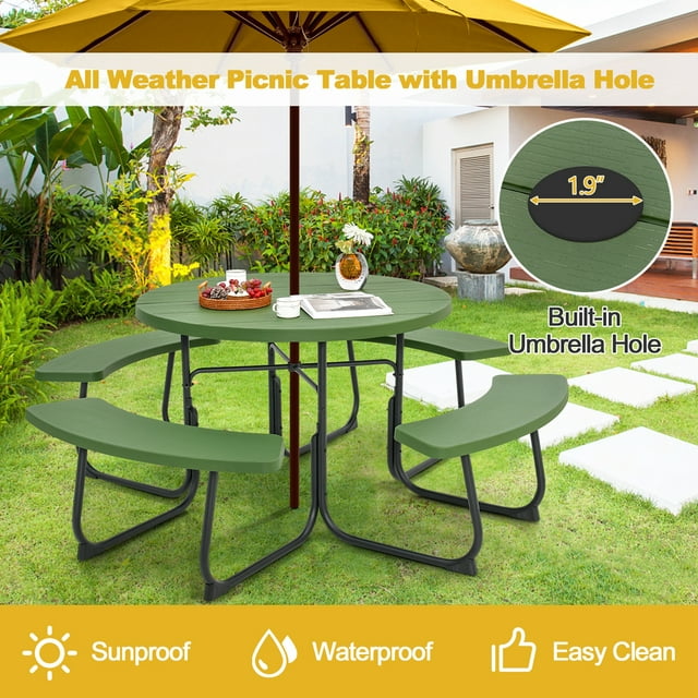 Outdoor 8-person Round Picnic Table Bench Set