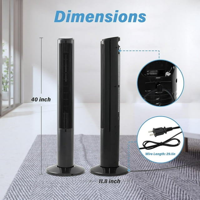 42 Inch Oscillating Tower Fan for Bedroom, 3 Speeds Standing Fan with Remote, Quiet Cooling Fan for Indoors, 15H Timing, 3 Modes,Black