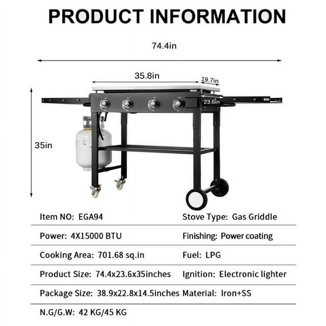 4-Burner 32inch Propane Griddle with Foldable Locking Legs