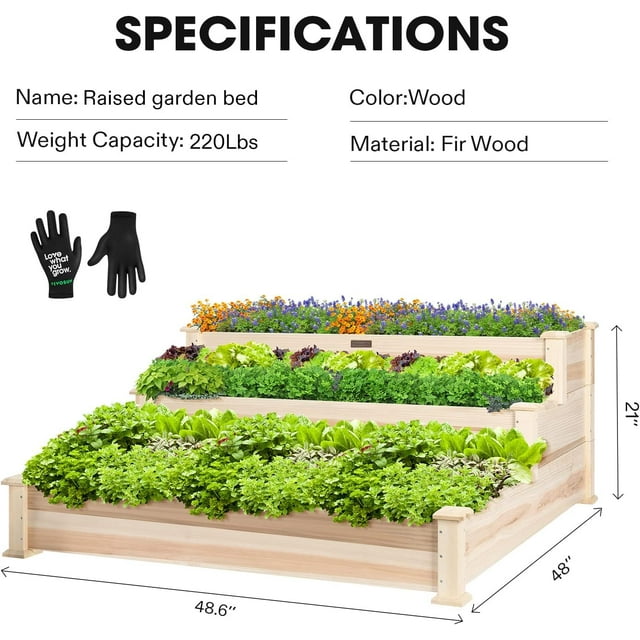 Wood Raised Garden Bed 48 x 48 x 21 Inches