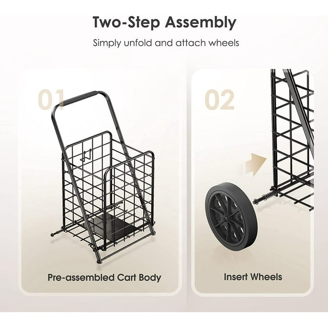 Rolling Shopping Cart Folding Steel Laundry Basket