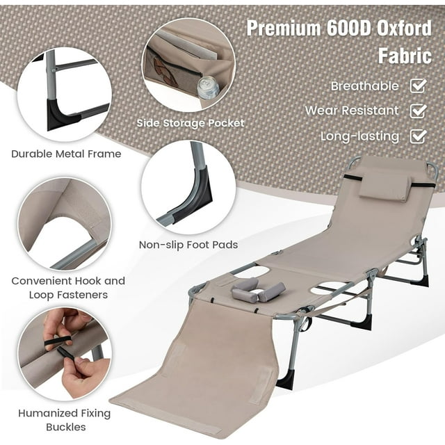 Folding Beach Tanning Chair Outdoor Chaise Lounge Chair
