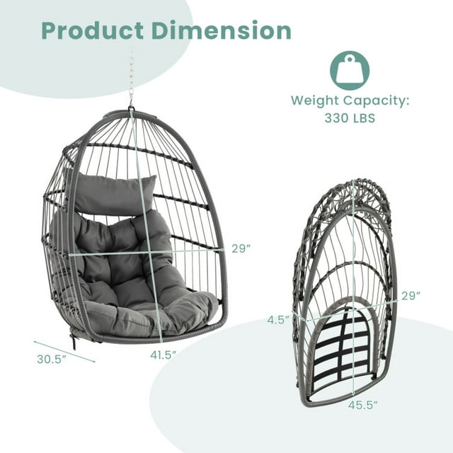 Hanging Egg Chair with Head Pillow and Large Seat Cushion