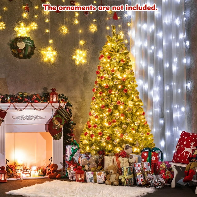 7ft Pre-lit Hinged Christmas Tree w/ Remote Control & 9 Lighting Modes
