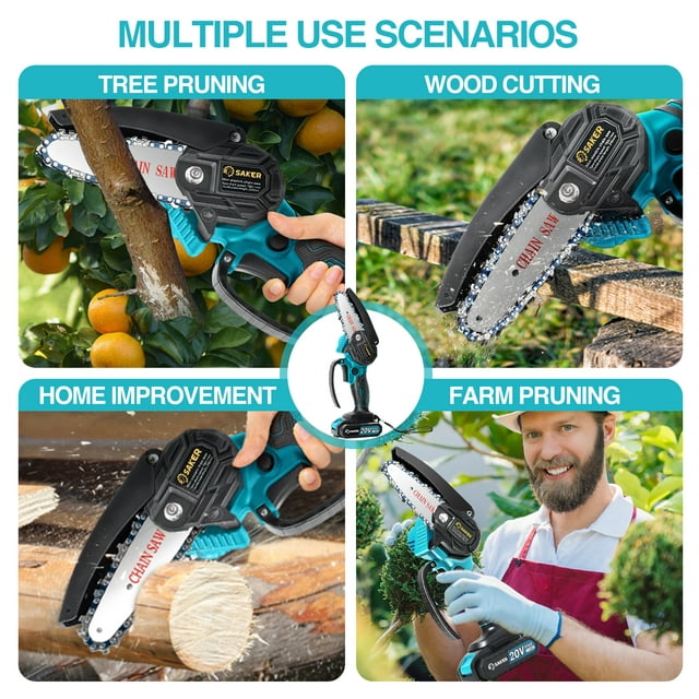 4 Inch Mini Chainsaw, Portable Electric Chainsaw Cordless, Handheld Chain Saw Pruning Shears Chainsaw for Wood, Tree Branches , Courtyard, Household Garden Chainsaw 2 Batteries