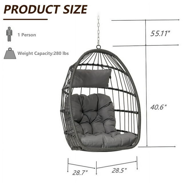 Hanging Egg Chair, Indoor Outdoor Swing Egg Chair Without Stand
