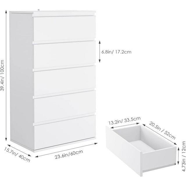White Dresser 5 Drawer Dresser