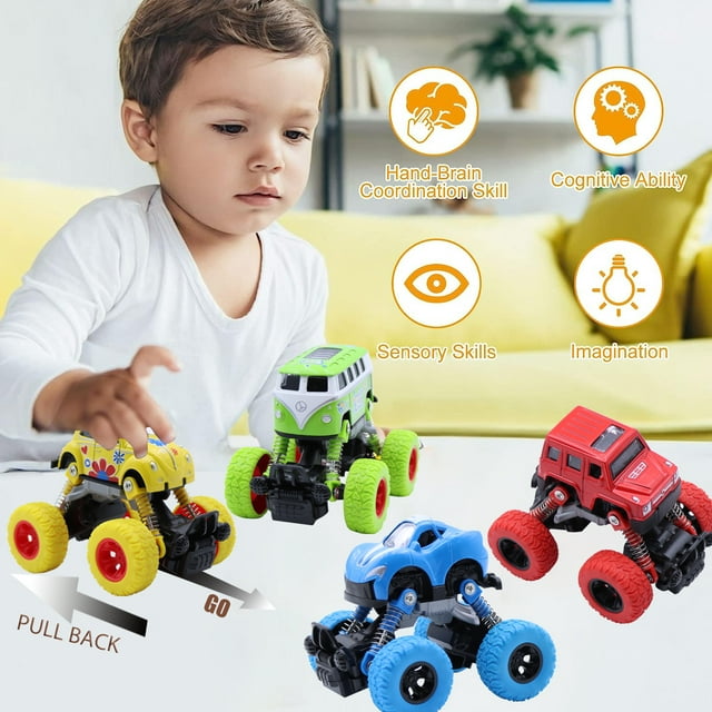 4 Pack Pull Back Trucks Friction Powered alloy Cars for Kids