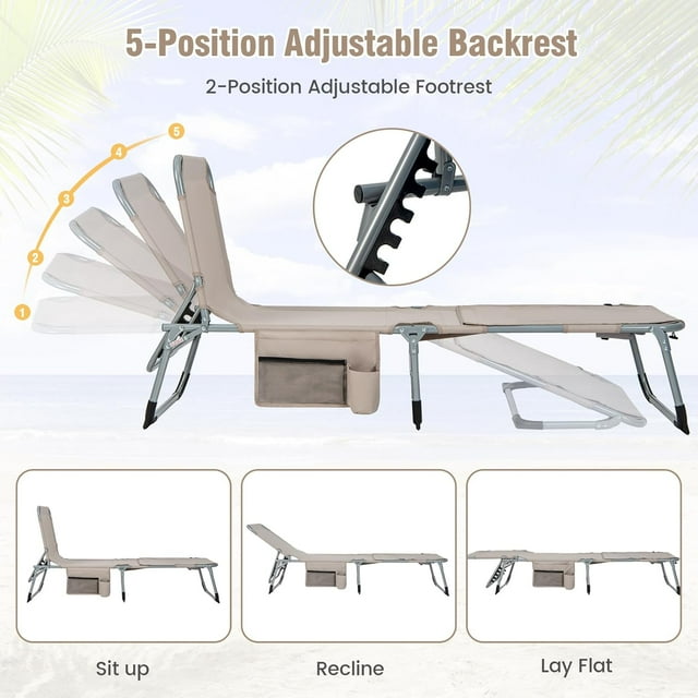 Folding Beach Tanning Chair Outdoor Chaise Lounge Chair