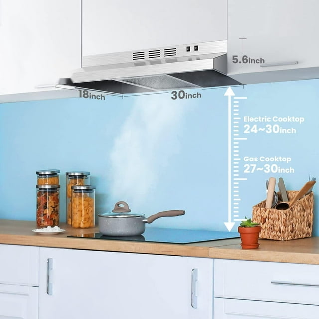 BCSQ130SS Three Speed Glacier Under-Cabinet Range Hood with LED Lights ADA Capable, 1.5 Sones, 375 Max Blower CFM, 30 Inch, Stainless Steel