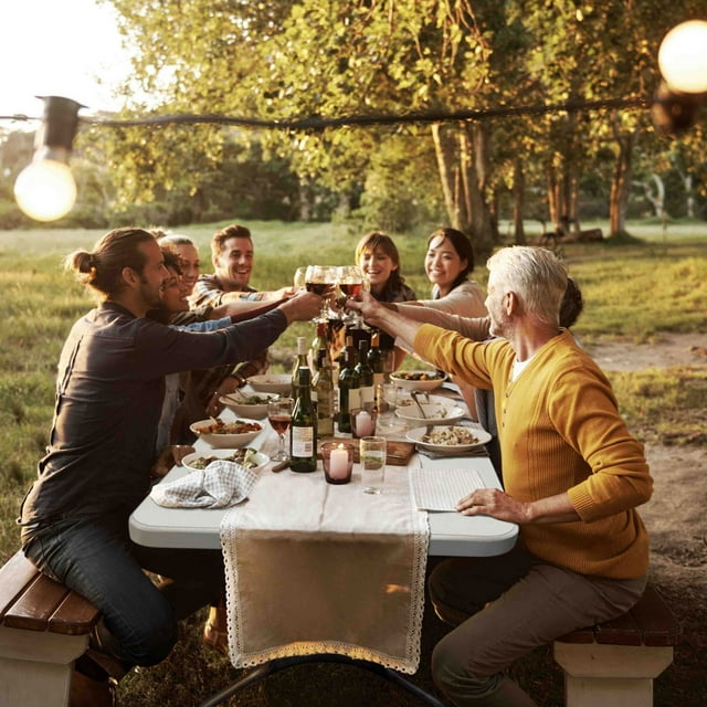 816 Fold In Half 8 Foot Folding Banquet Table, White