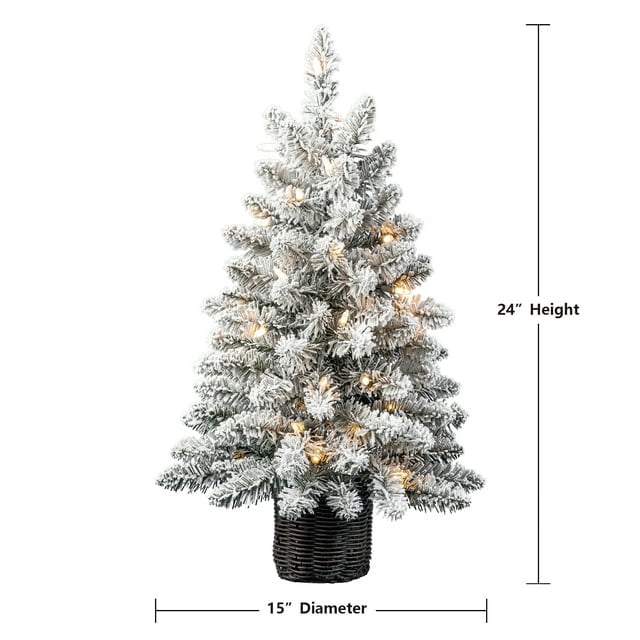 24in Pre Lit Cooper Flocked Spruce Artificial Christmas Tree with Clear LED Lights
