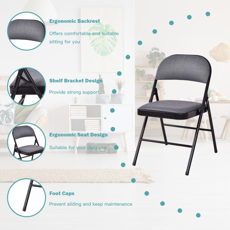 4 Pack Folding Chair Set with Upholstered Seat and Fabric Covered Backrest