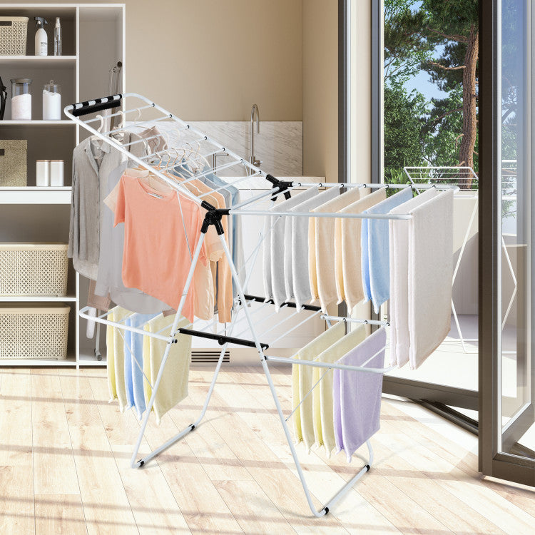 2 Level Foldable Clothes Drying Rack with Adjustable Gullwing