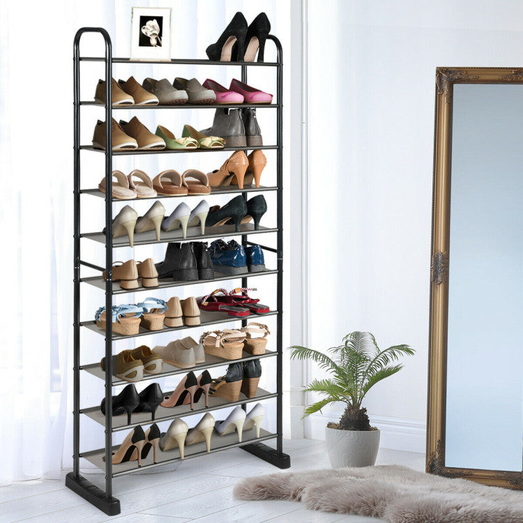 10 Tier Free Standing Metal Frame Shoe Rack